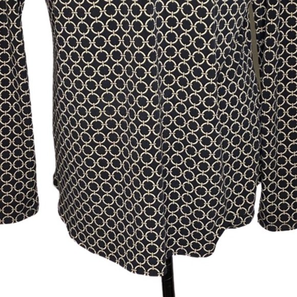 Michael by Michael Kors Blouse Womens Large Geometric Peasant Top Black Tan - Picture 5 of 14